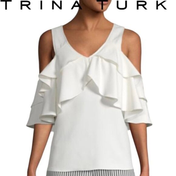 Trina Turk Sebastapol Cold Shoulder Blouse in White Size MED - Picture 1 of 10